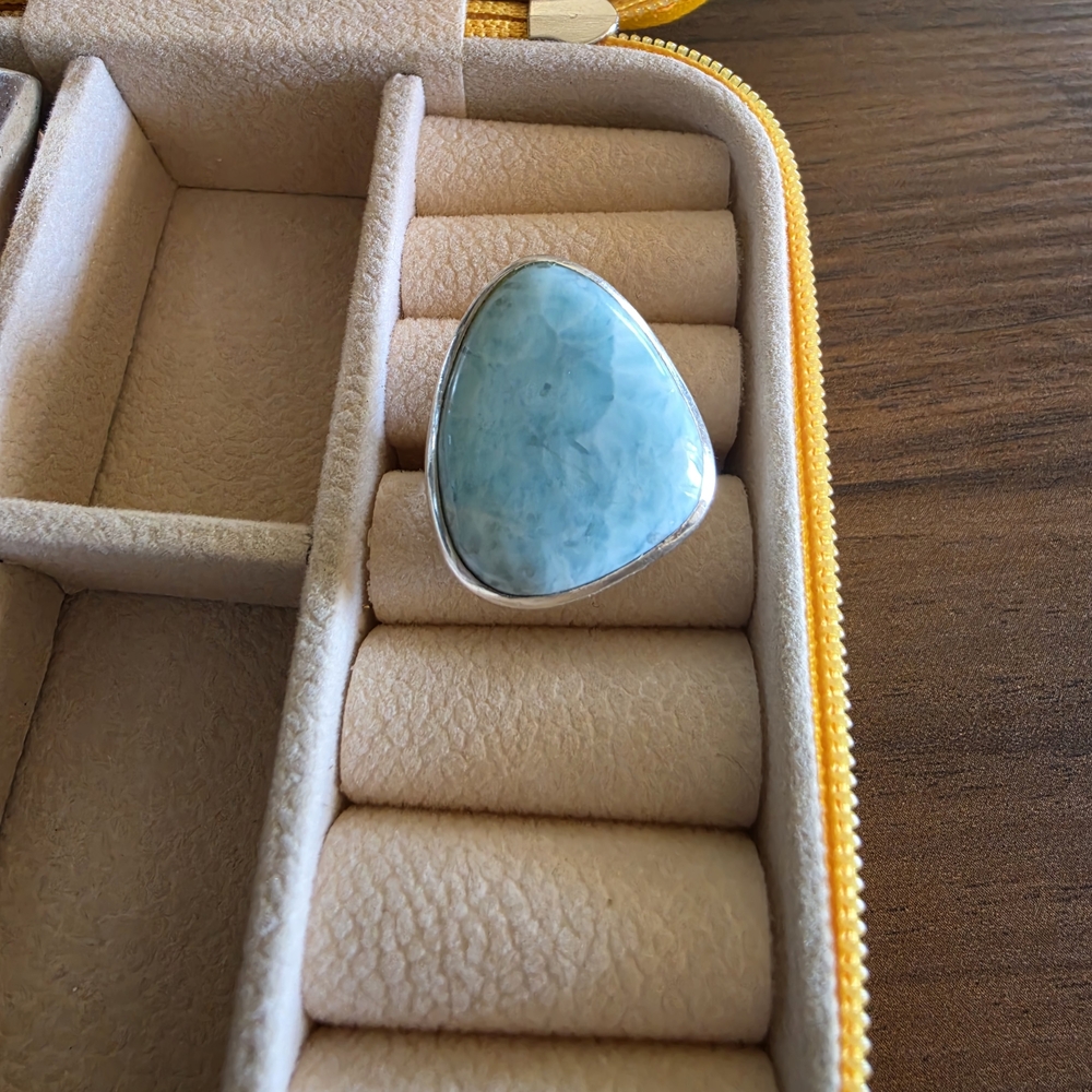 Blue Larimar Teardrop Statement Ring - image 1